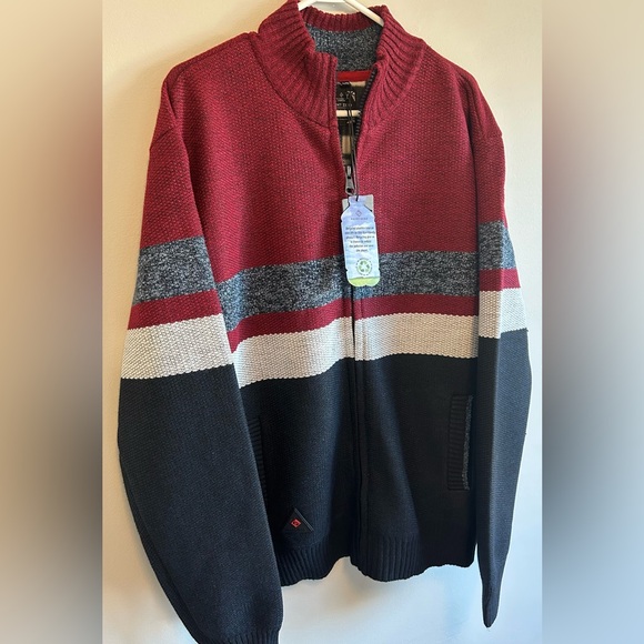 Point Zero Men’s Red & Black Striped Men’s Fleece Zip Up Sweater - Size XL NEW - Picture 2 of 11